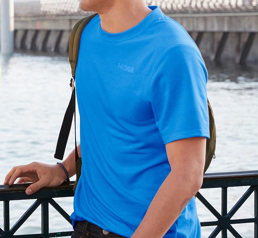 Hoka One One Tee Mens Blue - Lifestyle - 80391KPBA